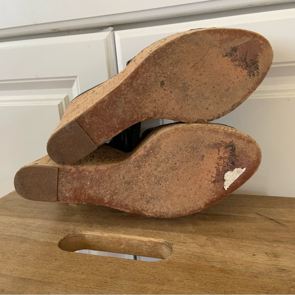 Tory Burch Verity Wm's 10 Blue Leather Platform Wedge Cork Ankle Strap Scalloped - Picture 6 of 9